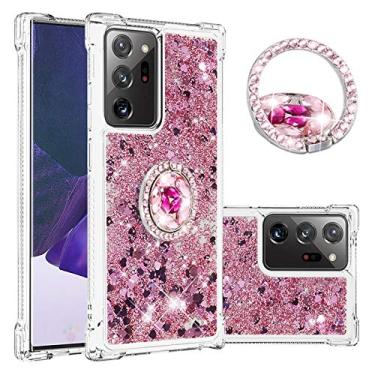 Imagem de Capa para Samsung Galaxy Note 20 Ultra, capa de TPU macio flutuante com glitter de areia movediça transparente com suporte brilhante diamante brilhante para Samsung Galaxy Note 20 Ultra LSZ ouro rosa