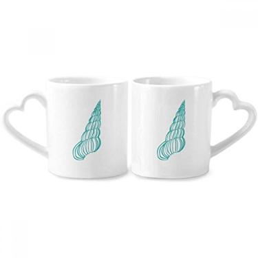 Imagem de Conjunto de canecas de porcelana para casal, ilustração de caracol da vida marinha azul coração
