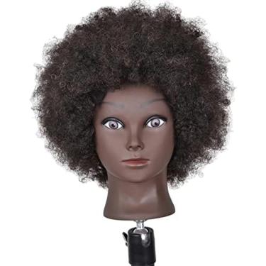 Imagem de Boneca De Prática De Estilo De Cabelo Cabeça De Manequim De Treinamento Afro Com Grampo, Cabelo Humano Real, Grosso, Pode Fazer Permanente, Descolorir, Cortar E Soprar -,Pele Negra Afro,YUYANAIAI