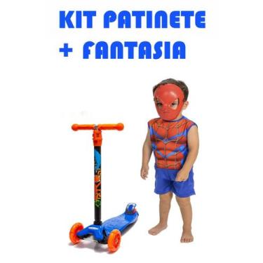 Imagem de Kit Patinete Infantil De Homem Aranha Roupa Máscara Brincar - Dm Toys