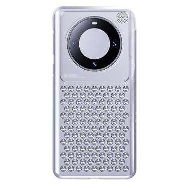 Imagem de lefeda Capa de metal para Huawei Mate 60 Pro/60, capa de telefone simples de liga de alumínio com resfriamento de metal oco, capa à prova de choque de aromaterapia, prata, 60 Pro