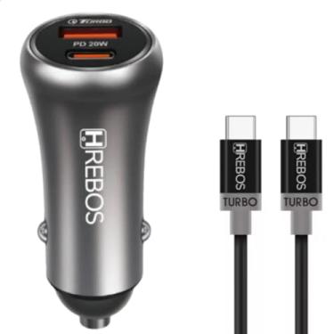 Imagem de Hrebos Carregador Veicular Turbo + Cabo USB Tipo C para iPhone 15 Plus/Pro/Max