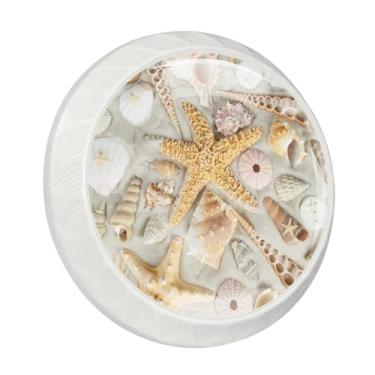 Imagem de LORVIES Pacote com 4 puxadores de armário decorativos oceânicos de 3,5 cm, vidro ABS, redondo, branco, orifício único, puxadores de porta de gaveta de armário para cozinha, quarto (estrela do mar