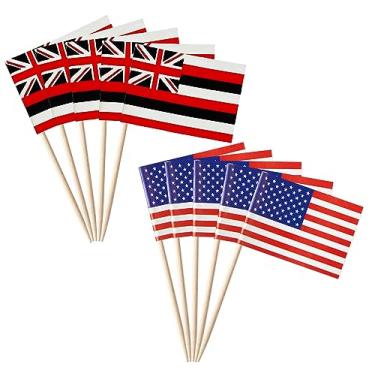 Imagem de stidsds 100 peças bandeira havaiana americana havaiana palito de dente do estado havaiano dos EUA mini pequenos enfeites de cupcake havaiano bandeiras em bastão bandeira estados dos EUA festa coquetel