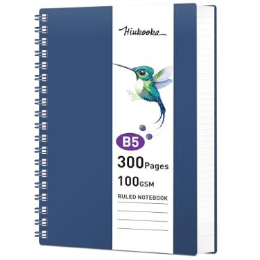 Imagem de HIUKOOKA Caderno B5, cadernos espirais pautados universitários, caderno de 300 páginas para Wroks, caderno de capa dura de PVC de 100 g/m² para homens, escritório, escola, 20 x 25,8 cm (azul escuro)