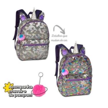 Imagem de MOCHILA INFANTIL UNICÓRNIO PAETES MUDA DE COR COM POMPOM-Feminino