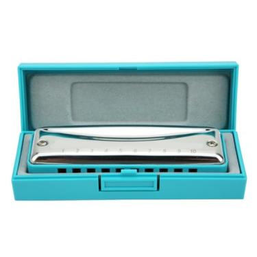 Imagem de Gaita de 10 Furos, Capa de Aço Inoxidável, Material de Resina ABS, Bocal Arredondado, Instrumento Musical Portátil para Iniciantes (Azul)