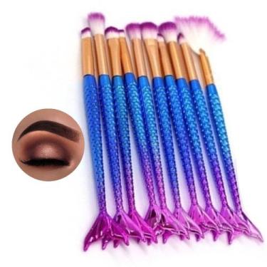 Imagem de Pincel Kit 10 Peças Portatil Sereia Maquiagem Make Up Sombra Mermaid -
