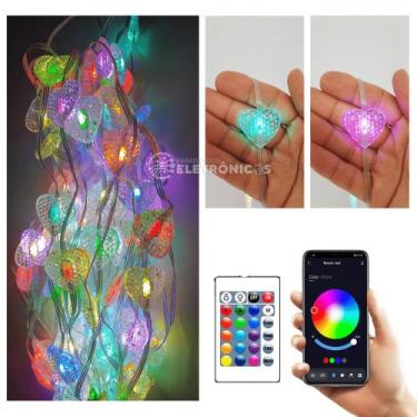 Imagem de Cordão LED 10m USB Coração RGBW 100 Luzes Controle Remoto e APP 5v Pot