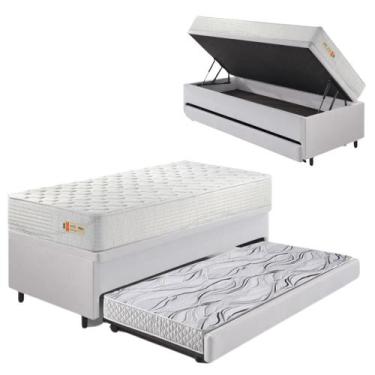 Imagem de Bicama Box Baú material sintético Linho Branco 88x188 com Colchão Ecol