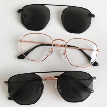 Imagem de Armação Óculos Grau Clipon Sol Feminino 2 Em 1 Hexagonal - Palas Eyewe