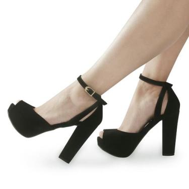 Imagem de Sandália Feminina Meia Pata Salto Grosso Alto P7 - Modarpe, Preto, 38