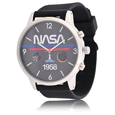 Imagem de Accutime Relógio analógico masculino adulto NASA – pulseira de silicone, mostrador de vidro, estojo fosco, masculino, relógio de pulso analógico em preto (modelo: NAS5003AZ), Preto, Relógio de pulso analógico