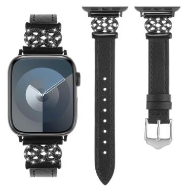 Imagem de WONFAITH Pulseira de couro compatível com Apple Watch Ultra SE séries 10, 9, 8, 7, 6, 5, 4, 3, 2 e 1 de 38 mm, 40 mm, 41 mm, 42 mm, 44 mm, 45 mm, 46 mm, 4, 3, 2 e 1