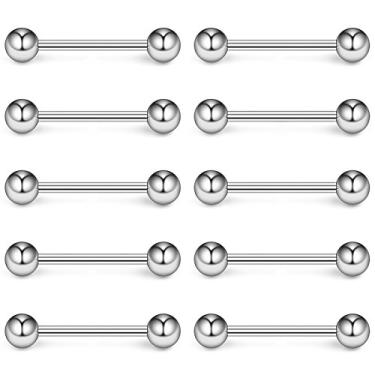 Imagem de Ruifan 316L Aço Inoxidável Língua Protetor de Mamilo Barbell Barra Piercing Corporal Retentor 14G 10PCS, Aço inoxidável, metal, aço