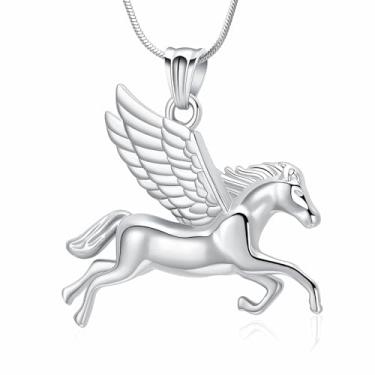 Imagem de Minicremation Pingente de urna em forma de cavalo correndo cremação, joia de cinzas, colar de urna para cinzas, colar de lembrança de funeral de aço inoxidável, one size, Metal, não