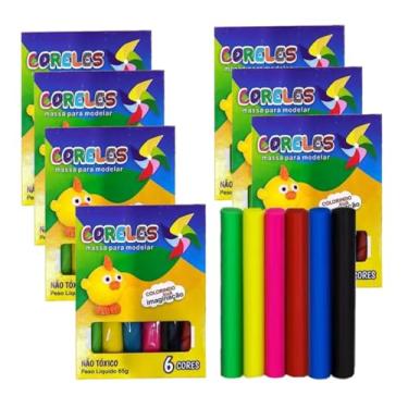 Imagem de Kit com 96 Caixas de Massinha para Modelar Nacional para Mimos Lembrancinhas Eventos Festas Brincadeiras Massa Escolar (6 Cores 65g)