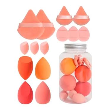 Imagem de Kit 14 Esponjas de Maquiagem Facial Macia Corretivo Base com Frasco (Laranja)