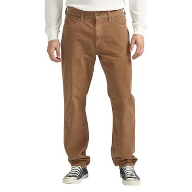 Imagem de Silver Jeans Co. Calça jeans masculina Eddie Athletic Fit, afunilada, veludo cotelê, cáqui, Veludo cáqui, 38W x 32L