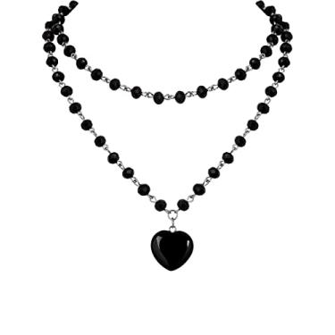 Imagem de Sacina Colar de coração vermelho gótico Y2k, gargantilha de coração com contas pretas em camadas, gótico emo grunge Y2k, presente de dia dos namorados, presente de Halloween e Natal para mulheres