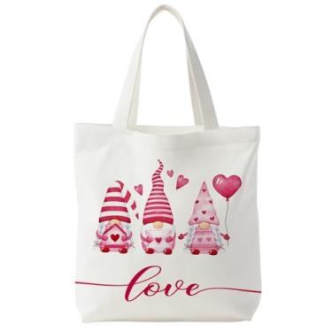 Imagem de Sacola de Dia dos Namorados, Rosa Gnomo Love Valentine Canvas Tote Bags for Women, Valentine Gifts For Women, Valentine Bags with Handles, Sacolas de Compras reutilizáveis Valentine, Gnomo, One Size