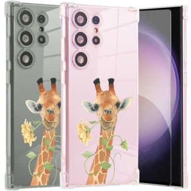 Imagem de Roemary Capa de girafa para Galaxy S23 Ultra, para Samsung Galaxy S23 Ultra com design de girafa, estampa floral com protetor de tela, capa protetora de TPU macio para Galaxy