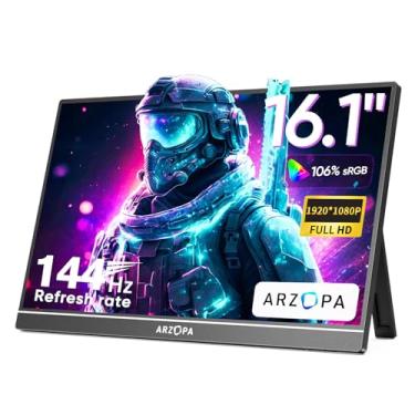 Imagem de ARZOPA Monitor portátil para jogos de 16,1'' 144Hz, monitor portátil 100% sRGB 1080P FHD Kickstand com HDR, ultrafino, cuidados com os olhos, segunda tela externa para laptop, PC, PS5, Mac, Xbox,