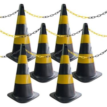 Imagem de 6 Cones de Sinalização para Estacionamento 50cm e 6m de Corrente de Is