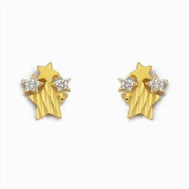 Imagem de Brinco Estrelas Folheado a Ouro 18K com Zircônia - Atraktiva Jóias