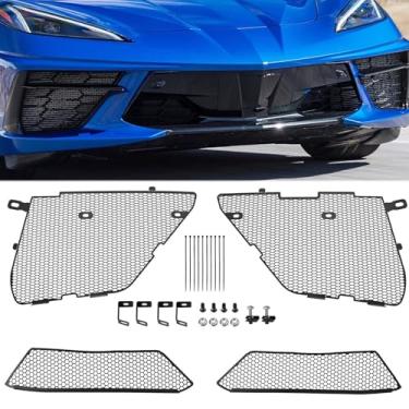 Imagem de BILLFARO 4Pcs Frente Externa E Interna Protetor De Radiador, Pára-Choques De Carroceria Estilo Oem Frente Externa Protetor De Grade De Carro Vents Inserir Conjunto De Malha Para Corvette C8 Stingray