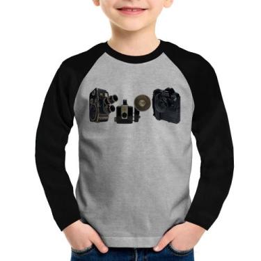 Imagem de Camiseta Raglan Infantil Câmeras Vintage Manga Longa - Foca na Moda, C