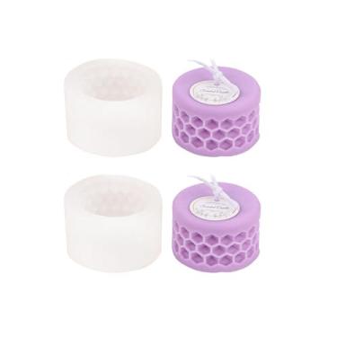 Imagem de Xidmold 2 moldes de vela de pilar de favo de mel, molde cilíndrico de silicone para vela de cera de abelha, sabonete, fondant, enfeite de gesso, artesanato DIY (A)