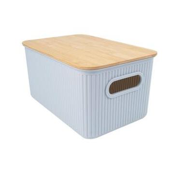 Imagem de Cesta Retangular L`Hermitage com Tampa em Bambu e Alça 10x12x16cm - Cinza