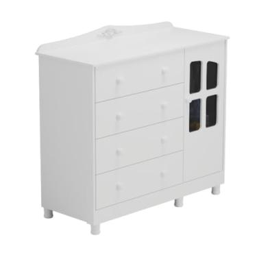 Imagem de Cômoda Infantil 4 Gavetas 1 Porta com Janela 100% MDF Elo Móveis Peroba