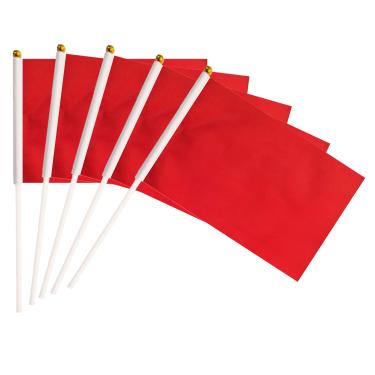 Imagem de Bandeiras BCLin Red Stick, pacote com 50 Mini bandeiras sólidas seguradas à mão pequenas em bastão, decoração exterior de 12,7 x 20,32 cm, decorações de festa, suprimentos para festas, celebrações de festivais (vermelho)
