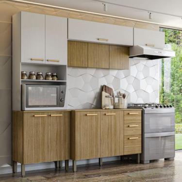 Imagem de Armário de Cozinha com Balcão England 12 Portas 2 Gavetas Ripado 3d Fr