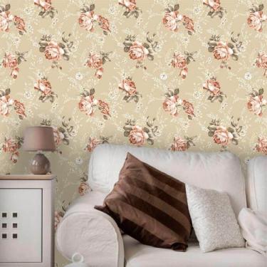 Imagem de Papel de Parede Floral Envelhecido, fundo Bege 250 - Inove Papéis de P