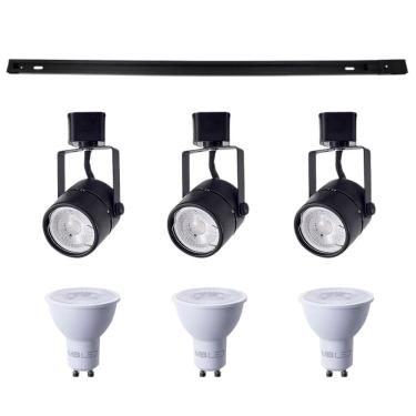 Imagem de Kit Trilho 1m + 3 Spots Classic Preto + 3 Lâmpadas Gu10 6w - Nordecor 6000k (branco Frio)