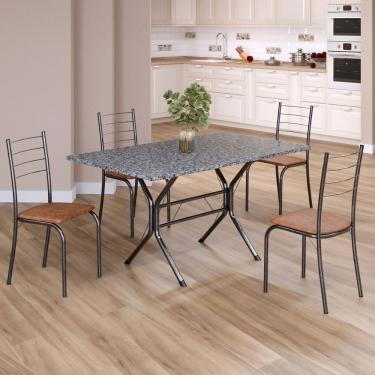 Imagem de Conjunto Sala De Jantar Mesa Retangular 120x75cm Tampo Granito Ocre 4 Cadeiras Rio C. Marrom - Mart Prata