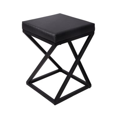 Imagem de Banquinho Zênite - Metalon Preto - Assento Estofado Preto - 47cm