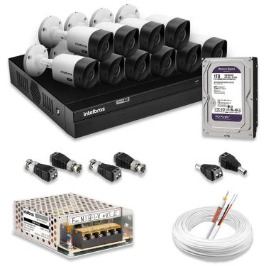 Imagem de Kit 10 Câmeras De Segurança Intelbras Full Hd 1080p Com Dvr Mhdx 1216 1080p Com Hd 1tb Purple