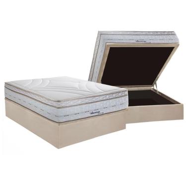 Imagem de Cama Box Baú Casal: Colchão Molas Masterpocket Ensacadas Herval Maxspring American + Base Crc Suede Clean (138x188)