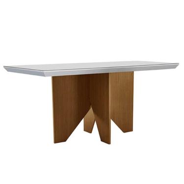 Imagem de Mesa Para Cozinha Nevada Com Tampo 120x80cm Madeirado Vidro Canto Curvo Imbuia Off White Rufato