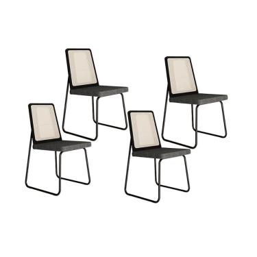 Imagem de Kit 4 Cadeiras Sala Jantar Wood 1751 4 Uni Preto Linho Grafite Carraro