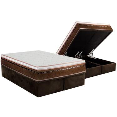 Imagem de Cama Box Baú Queen Kit com Colchão Molas Ensacadas Suede Marrom 158x198 Luckspuma