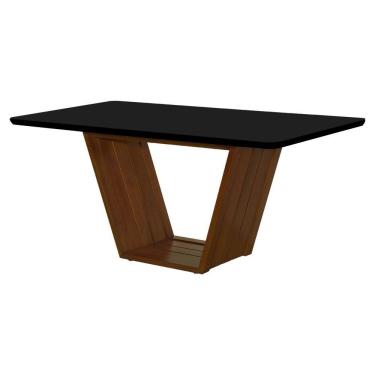 Imagem de Mesa De Jantar Luxo Retangular 160x90 Mdf/vidro Para 6 Lugares Pés Madeira Maciça Safira - Imbuia/pr