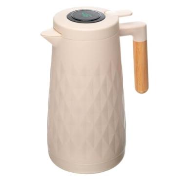 Imagem de LYOR - Garrafa Térmica de Plástico com Cabo de Madeira e Termômetro New Diamond Branca 1L - Mantém Bebida Quente ou Fria de 08-12 Horas