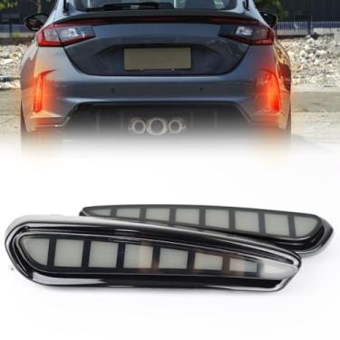 Imagem de GEEGEETOP Lâmpada Vermelha Para Farol De Neblina Traseiro, Refletor Para-Choque, Freio, Seta Sequencial, 3 Em 1, Compatível Com Honda Civic 2024 2025 Type R (Smoekd)