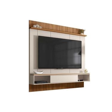 Imagem de Painel Home p/ TV até 65 Pol Vênus Ripado c/ 1 Porta e 2 Nichos 180x171cm Off White/Freijo - Caemmun