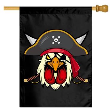 Imagem de Bandeira de jardim de pirata de galinha 71 x 101 cm mini bandeira floral para uso ao ar livre bandeiras de casa sinal de casa de fazenda dupla face para decoração de jardim doméstico